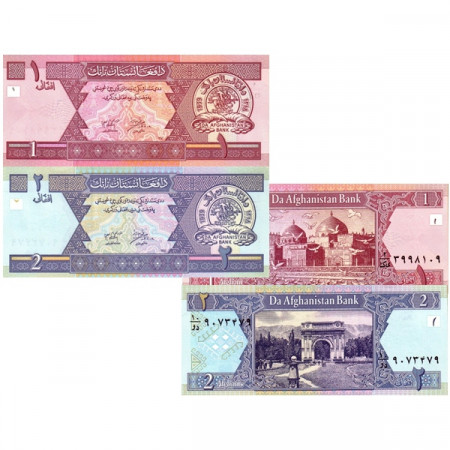 SH 1381 (2002) * Lote 2 Billete Afganistán 1, 2 Afghanis "Currency Reform 2002" (p64a, 65a) SC