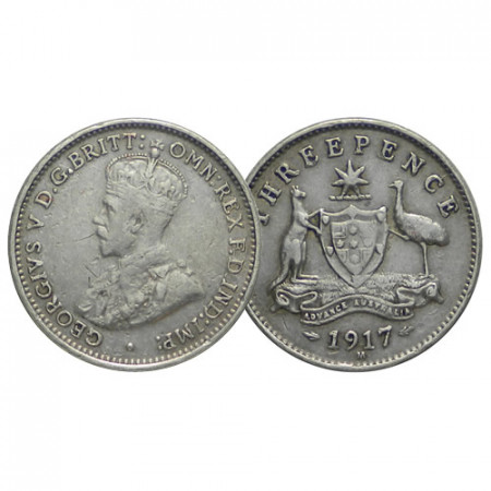 1917 M * Threepence (3 Pence) Plata Australia "Jorge V - Escudo" (KM 24) cMBC