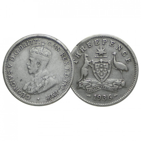 1936 (m) * Threepence (3 Pence) Plata Australia "Jorge V - Escudo" (KM 24) BC
