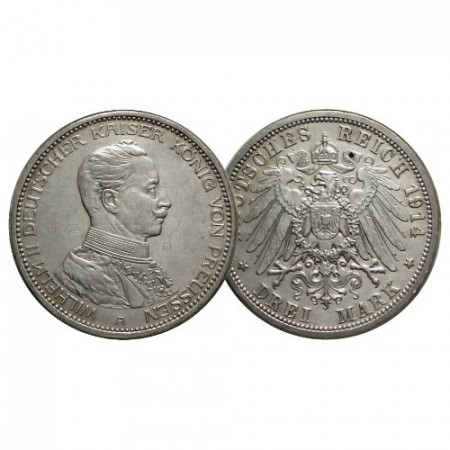 1914 A * 3 Mark Plata Estados Alemanes "Prusia - Guillermo II" (KM 538) EBC