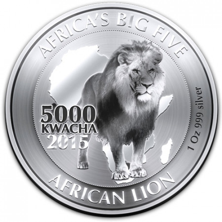 2015 * 5000 Kwacha 1 OZ Zambia "León Africano" Proof