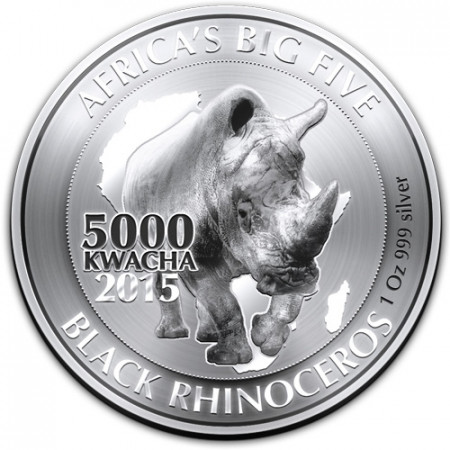 2015 * 5000 Kwacha 1 OZ Zambia "Rinoceronte Negro" Proof