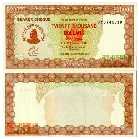 2003 (2005) * Billete Zimbabue 20.000 Dólares "Bearer Cheque" (p23) SC