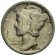 1936 P * 10 Cents (Dime) Dollar Plata Estados Unidos "Mercury Dime" (KM 140) cMBC