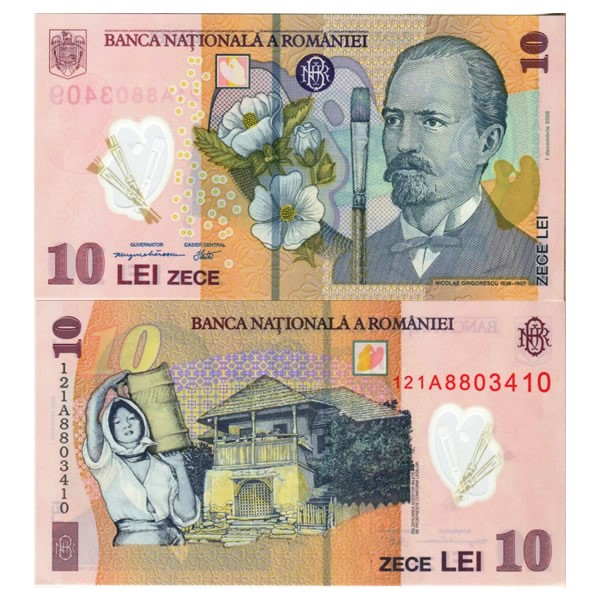 2012 Billete Polimero Rumania 10 Lei Nicolae Grigorescu P119d Sc Mynumi